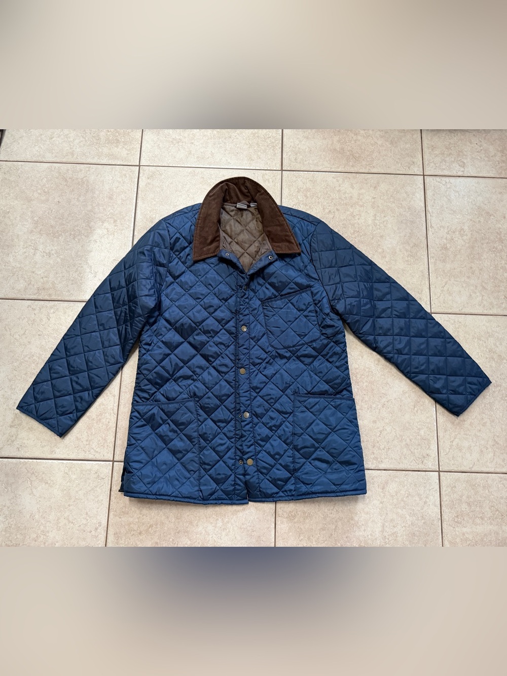 Men's Quilted Navy Jacket with Contrast Collar